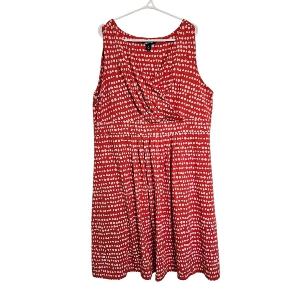 Lands End Womens 2X Red Polka Dot Sleeveless Empire Waist Dress 20W-22W